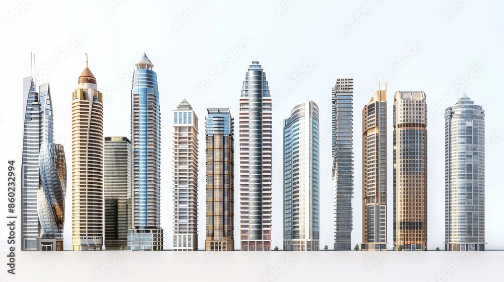 A row of tall buildings with one of them having a red roof A row of tall buildings with one of them having a red roof