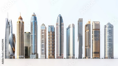 A row of tall buildings with one of them having a red roof
