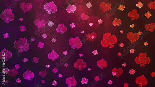 Bokeh pink pattern of playing cards symbols.