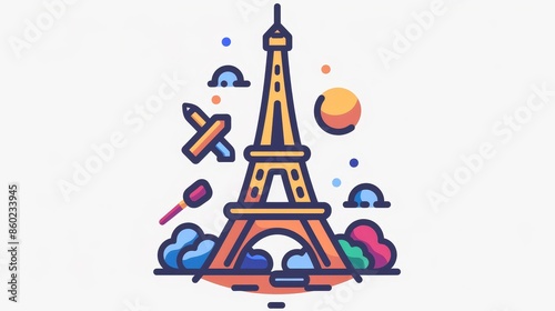 Wallpaper Mural A cartoon drawing of the Eiffel Tower with a plane flying over it Torontodigital.ca