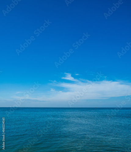 Landscape beautiful summer vertical horizon look view tropical shore open sea beach cloud clean and blue sky background calm nature ocean wave water nobody travel at thailand chonburi sun day time