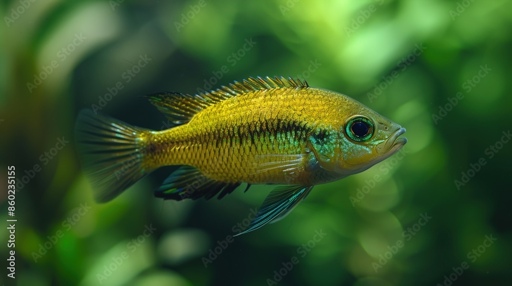 Close-up of a Vibrant Yellow and Green Fish Swimming in an Aquarium
Close-up of a Vibrant Yellow and Green Fish Swimming in an Aquarium