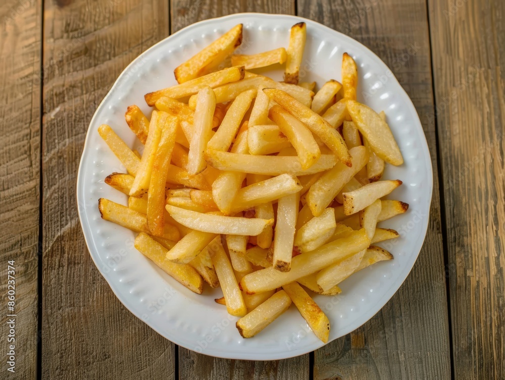 Delicious French Fries on a Wooden Table Setting Generative AI Delicious French Fries on a Wooden Table Setting Generative AI