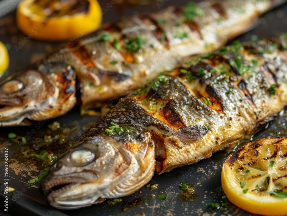 Freshly Grilled Fish with Lemon for Summer BBQ Generative AI Freshly Grilled Fish with Lemon for Summer BBQ Generative AI