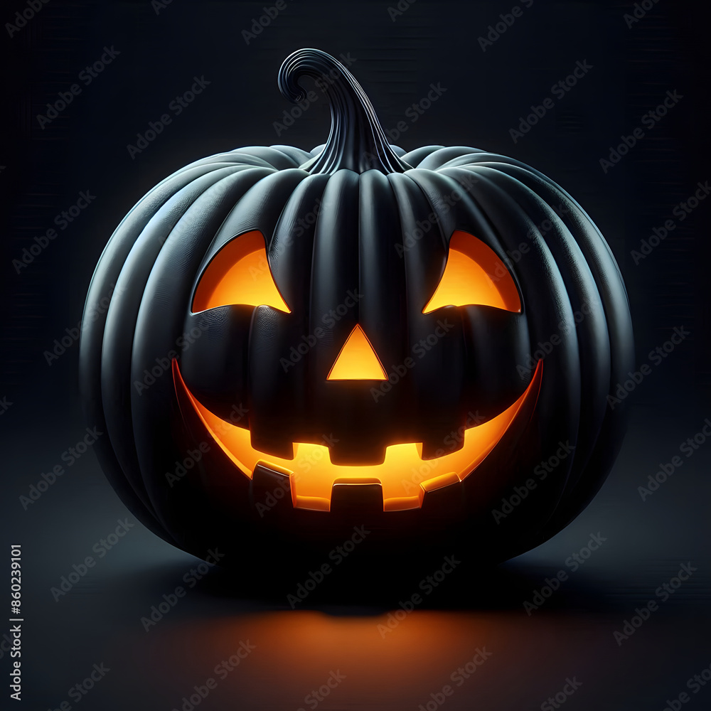 Fototapeta premium Black Halloween Pumpkin Isolated on a black background. Celebrating Halloween