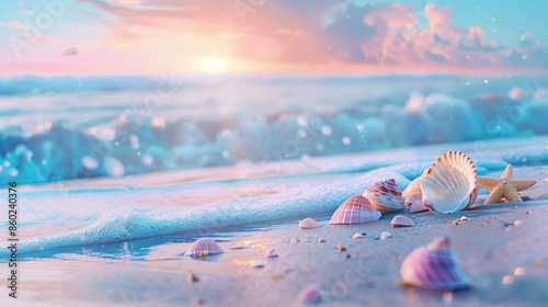 Fresh seaside seashell background wallpaper