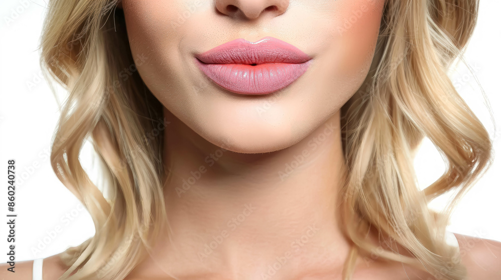 Close Up View Of A Mouth Of A Blonde Woman With A Lavander Mauve Lipstick, Cosmetic And Fashion Background Close Up View Of A Mouth Of A Blonde Woman With A Lavander Mauve Lipstick, Cosmetic And Fashion Background