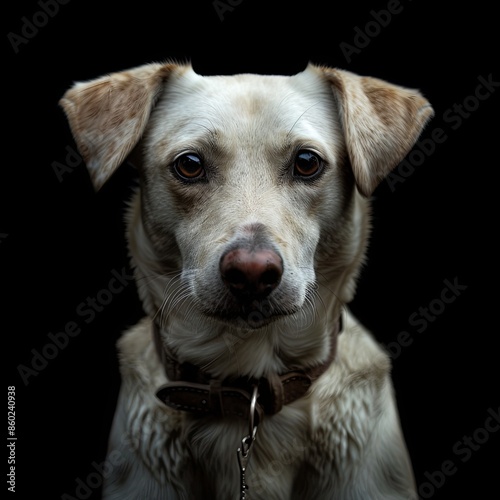 a dog portrait with a dog collar