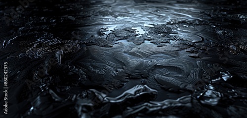A detailed 3D rendering of a dark scene with an ice ground surface, showcasing intricate ice textures and reflections under dim, atmospheric lighting.