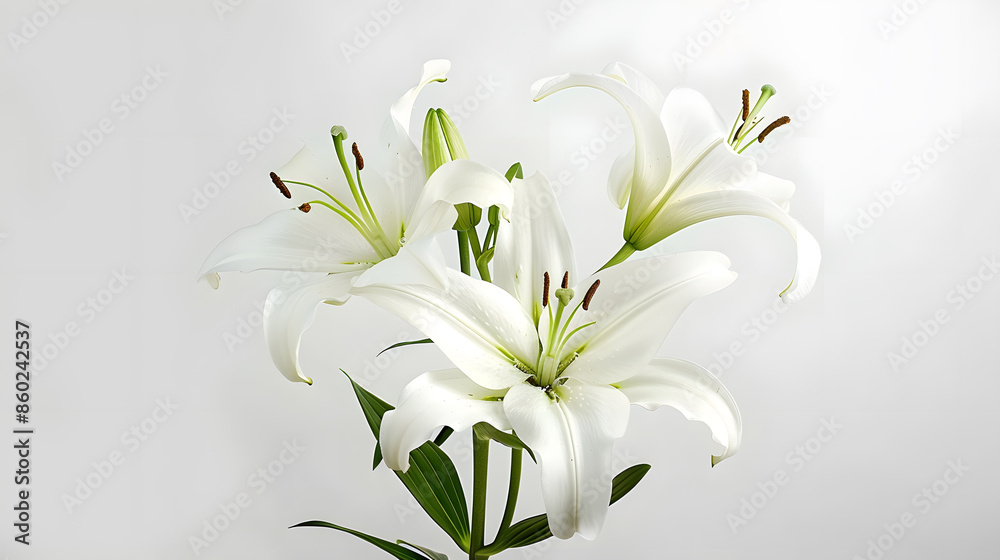 Fototapeta premium White Lily flower bouquet isolated on white background : Generative AI