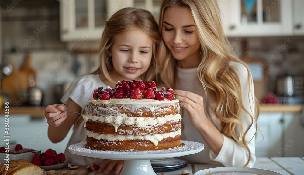 family, cooking and people concept - happy mother and little daughter making and decorating cupcakes with chocolate sprinkles at home kitchen family, cooking and people concept - happy mother and little daughter making and decorating cupcakes with chocolate sprinkles at home kitchen