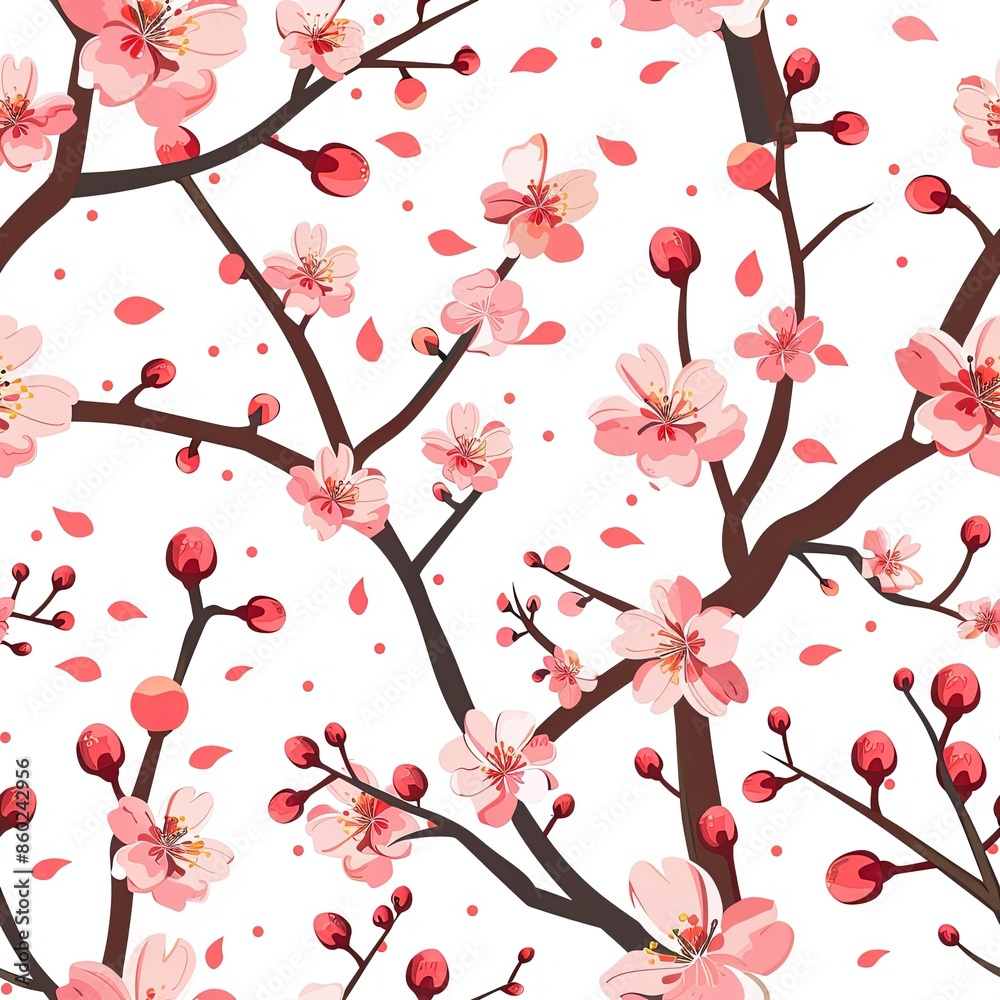 Fototapeta premium Chibi Cherry Blossoms Pattern