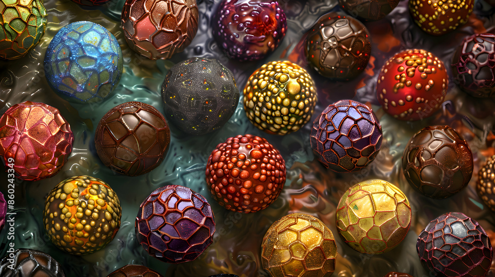 A vibrant platter of chocolate truffles with various flavors A vibrant platter of chocolate truffles with various flavors