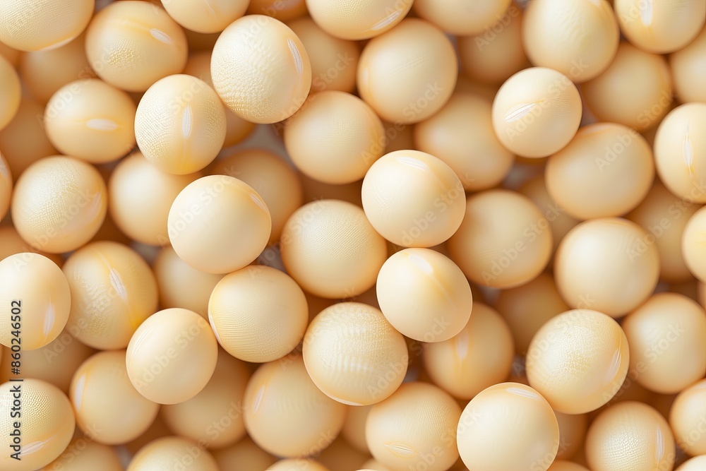 Close-up image of smooth, round soybeans with a beige color, showcasing their natural texture. Perfect for use in food and agriculture contexts. Close-up image of smooth, round soybeans with a beige color, showcasing their natural texture. Perfect for use in food and agriculture contexts.