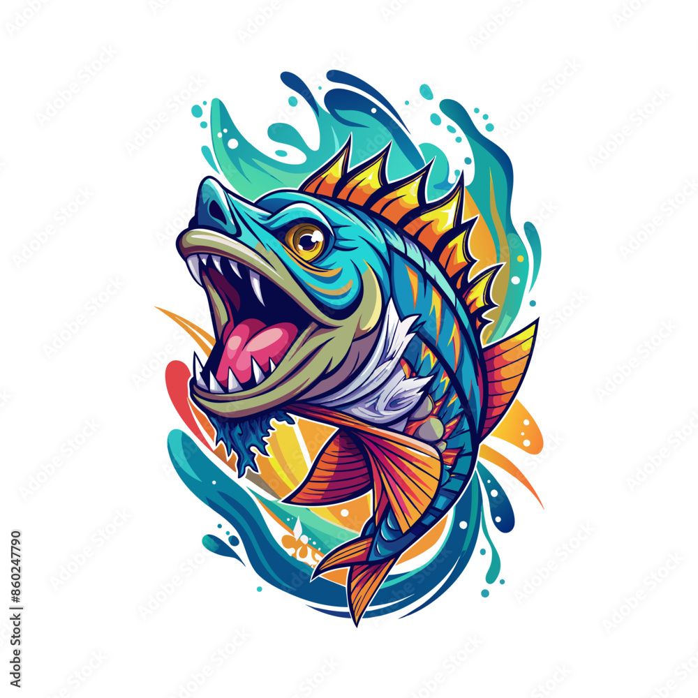 Illustration of a fish with colorful water splash effect Illustration of a fish with colorful water splash effect