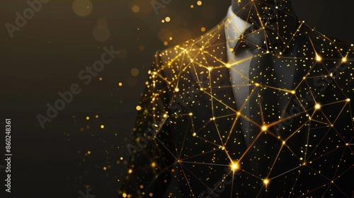 Fototapeta Naklejka Na Ścianę i Meble -  business jazz made of ticking and pulsating lines and dots, shining gold hologram on black background, with copy space