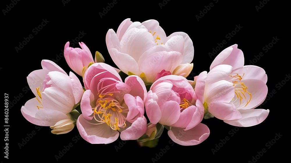 Fototapeta premium Beautiful elegant blossoming fresh flowers isolated on black
