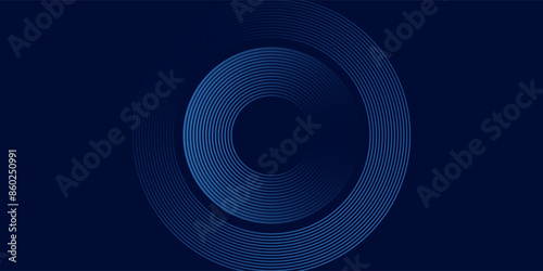 Abstract glowing circle lines on dark blue background. Geometric stripe line art design. Modern shiny blue lines. Futuristic technology concept. Suit for poster, cover, banner, brochure, website
