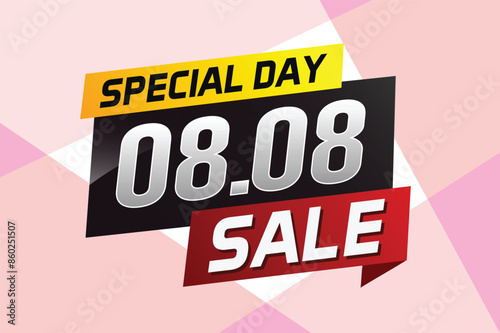 8.8 Special day sale word concept vector illustration with ribbon and 3d style for use landing page, template, ui, web, mobile app, poster, banner, flyer, background, gift card, coupon

