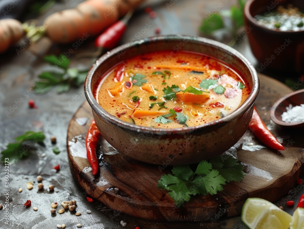 Vibrant Kitchen Decor with Delicious Tom Yum Soup Generative AI Vibrant Kitchen Decor with Delicious Tom Yum Soup Generative AI