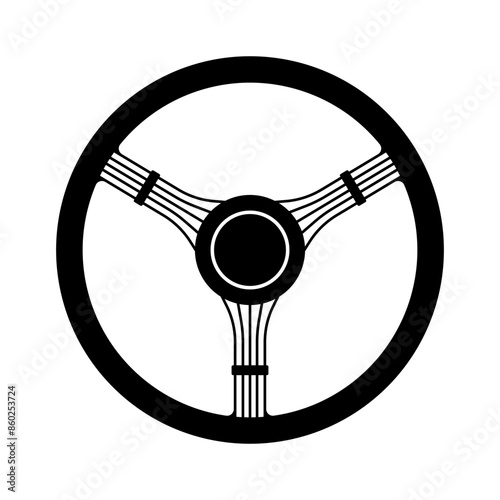 Racing car vintage Steering Wheel silhouette. Car automobile accessories icon logo vector illustration