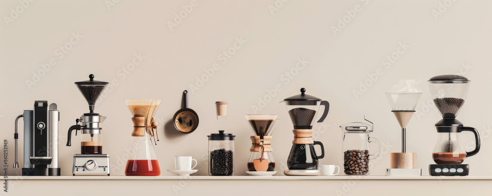 A dynamic coffee background featuring a variety of coffee brewing ...