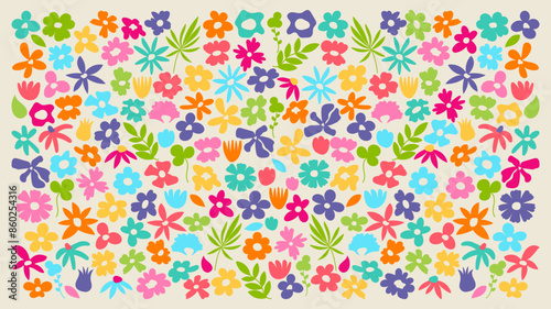 Abstract plants shapes and forms illustration. Different types of exotic flowers and leaves decorative elements kit. Large collection of botanical doodles. Vector set