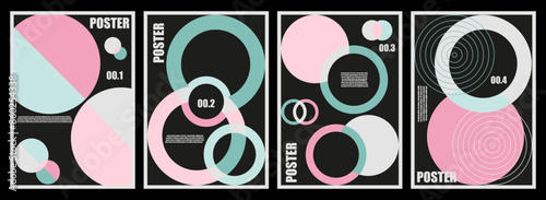 Collection of modern geometric minimalistic, colorful, abstract posters with geometry shapes. Vector set