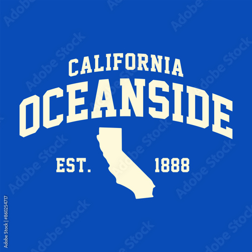 T-shirt stamp graphic, California travel wear typography emblem Oceanside vintage tee print, sport apparel design shirt graphic print