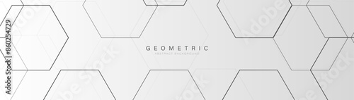 Abstract white and black hexagon geometric background. Futuristic digital high-technology banner. Vector illustration