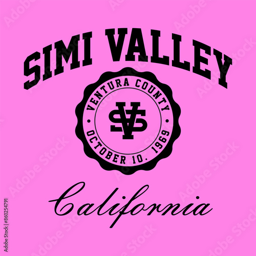 T-shirt stamp graphic, California travel wear typography emblem Simi Valley vintage tee print, sport apparel design shirt graphic print