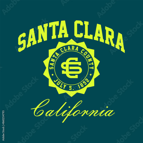 T-shirt stamp graphic, California travel wear typography emblem Santa Clara vintage tee print, sport apparel design shirt graphic print photo