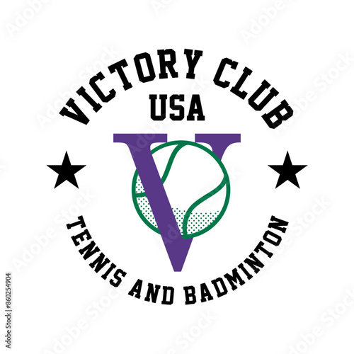 Vintage tennis logo, badge, emblem and much more. Victory tennis club vintage tee print, athletic apparel design shirt graphic print.
