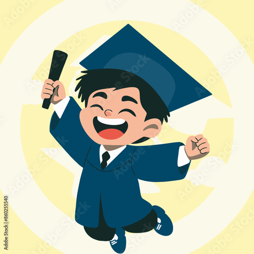 happy and blissful graduation boy with diploma