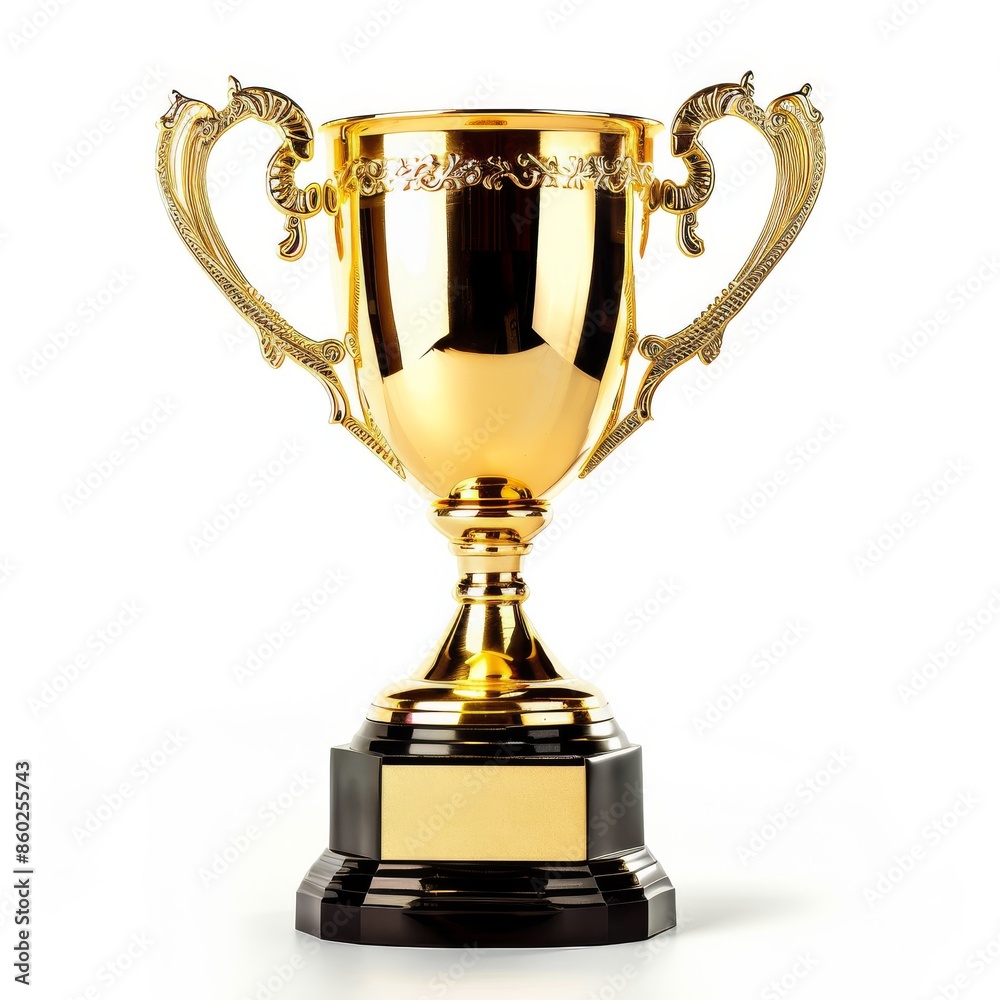 Golden Trophy With Ornate Handles on White Background Golden Trophy With Ornate Handles on White Background