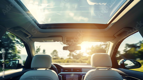 Close-up of the sunroof with sunlight streaming through
