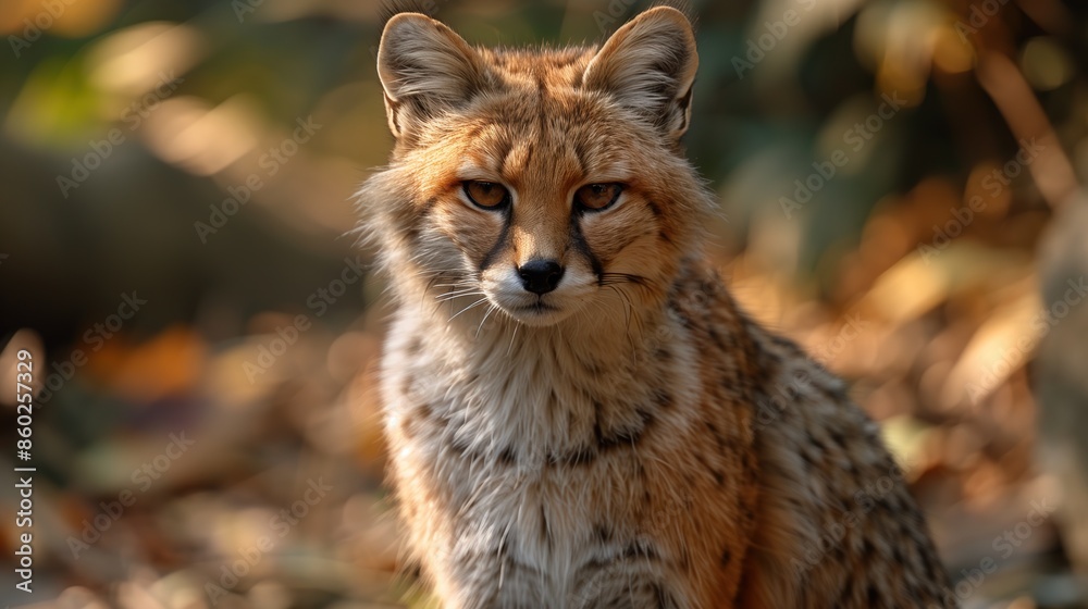 Portrait of a Young Bobcat in Sunlit Forest, Intense Gaze
Portrait of a Young Bobcat in Sunlit Forest, Intense Gaze
