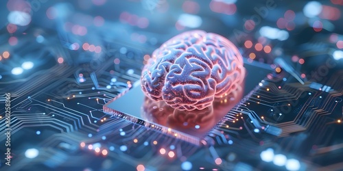 Enhancing Mental Capacity with Brain Implant Chip Boosting Neural Connections. Concept Neurotechnology, Brain Implant Chip, Cognitive Enhancement, Neural Connections, Mental Capacity Boost photo