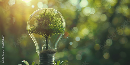 Eco-Innovation Tree Growth in a Light bulb Energy Saving Concept photo