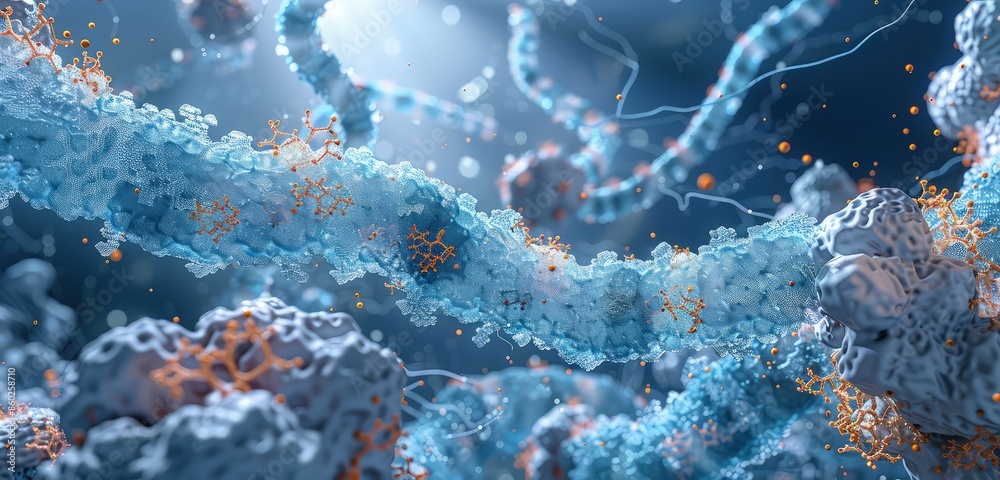 Protein Rendered Cell An elegant 3D rendered scene of a cell membrane, showcasing intricate ...