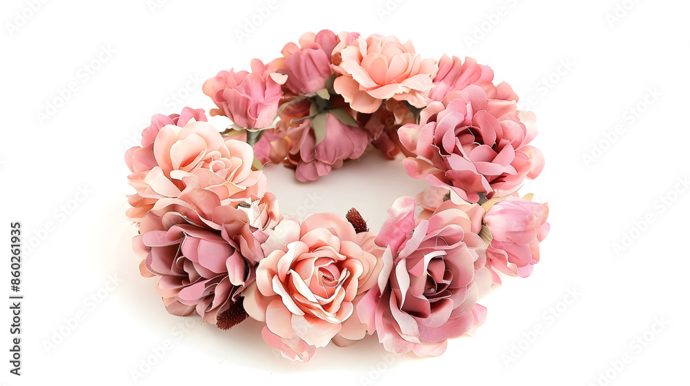 pink flower wreath of artificial roses isolated on white background : Generative AI pink flower wreath of artificial roses isolated on white background : Generative AI