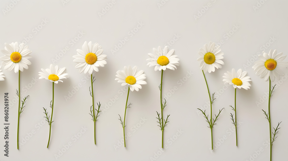 Obraz premium Chamomile flowers isolated on light gray background Collection of beautiful chamomile flowers summer sunny flower Medicinal plant Floral background blooming Element for your design : Generative AI