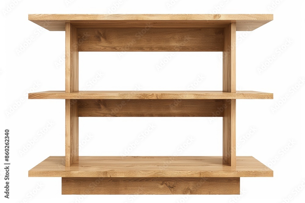 Wooden Three-Shelf Display Unit Isolated On White Background Wooden Three-Shelf Display Unit Isolated On White Background