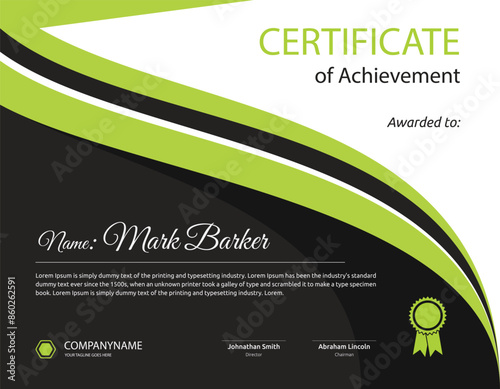 black and green colour achievement certificate template Vector illustration design. 