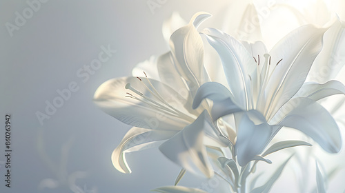 Condolence card with white flowers lily Funeral symbol : Generative AI