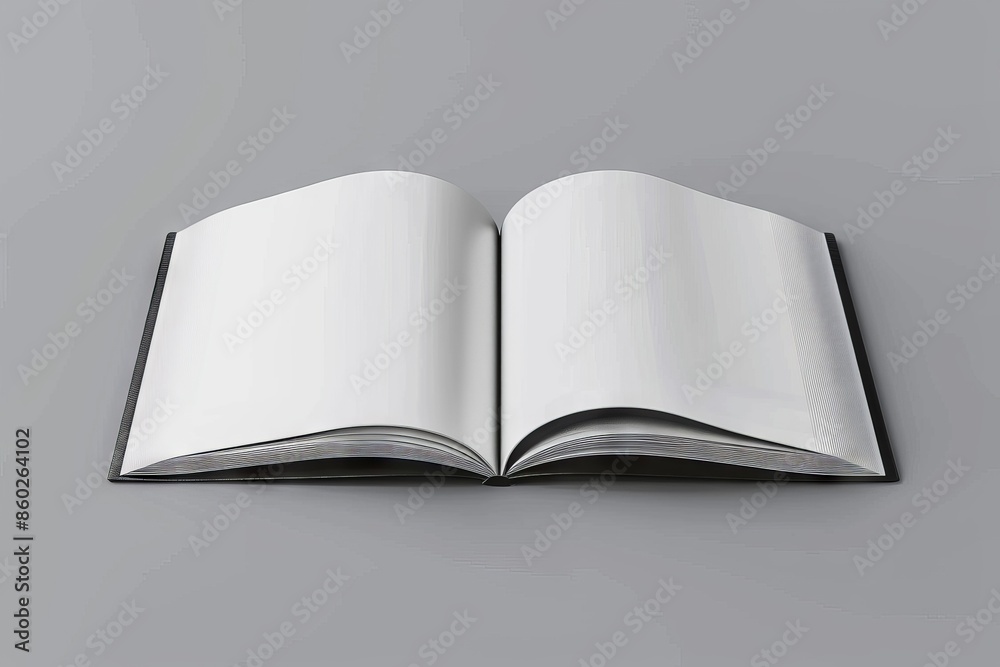 Open Blank Book With Black Cover on Grey Background