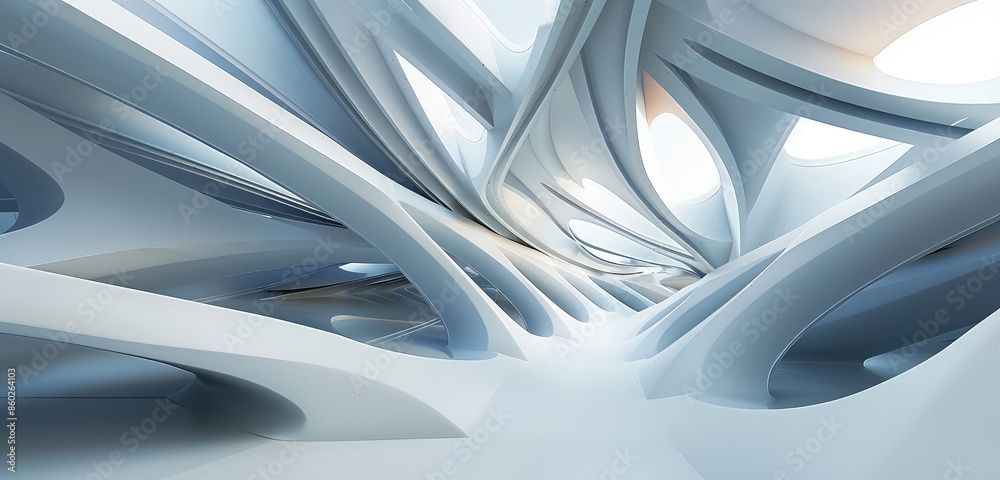A beautiful 3D rendered image of an abstract geometric interior, showcasing smooth, angular surfaces and complex, interlocking shapes in a minimalist design. A beautiful 3D rendered image of an abstract geometric interior, showcasing smooth, angular surfaces and complex, interlocking shapes in a minimalist design.