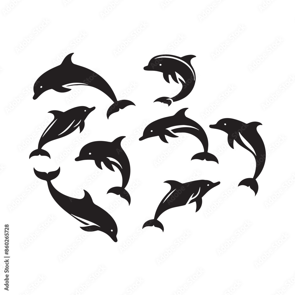 Obraz premium Elegant bottlenose dolphin silhouette for various artistic uses - sea life vector - dolphin black vector 