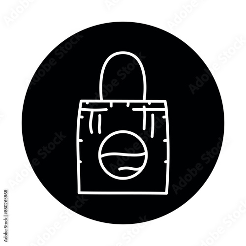 Reusable tote for shopping black line icon. Summer clothes.
