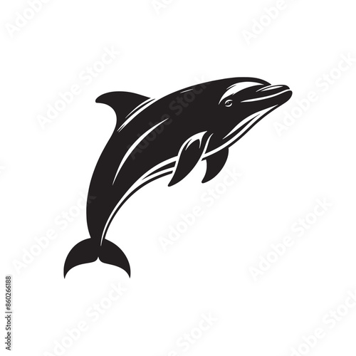 Simplified bottlenose dolphin silhouette for various uses - sea life vector - dolphin black vector
